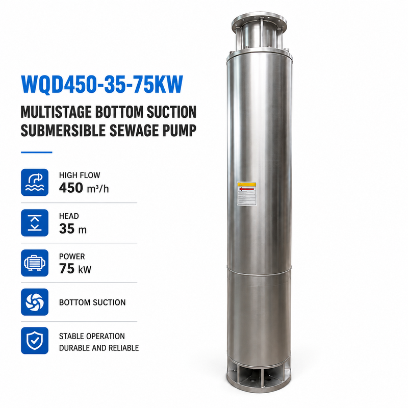WQD450-35-75KW مضخة مياه الصرف الصحي الغارقة متعددة المراحل مع معدل تدفق 450 م 3 / ساعة و 35 م الرأس